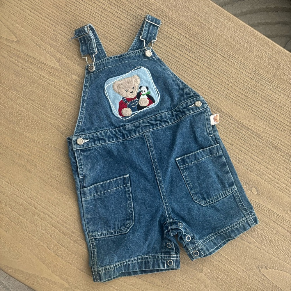 Kids Denim Overalls with Bear Design 24 Months